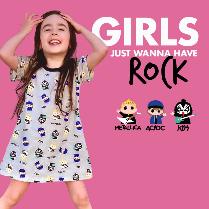 Vestido infantil Ícones do Rock 