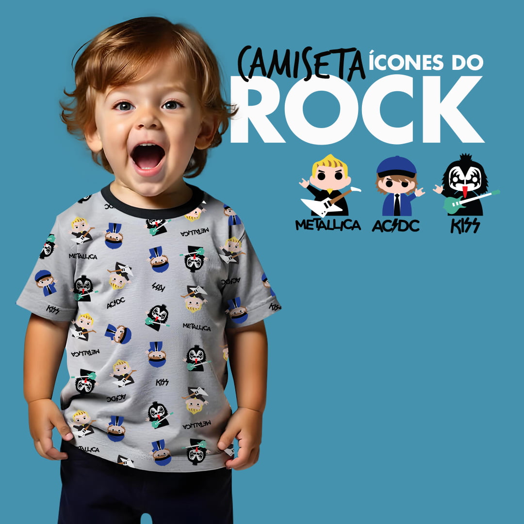 Camiseta infantil unissex Ícones do Rock 