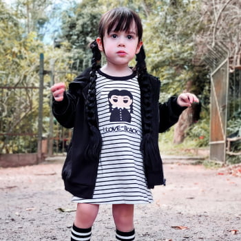 Vestido Infantil Listrado I Love Black